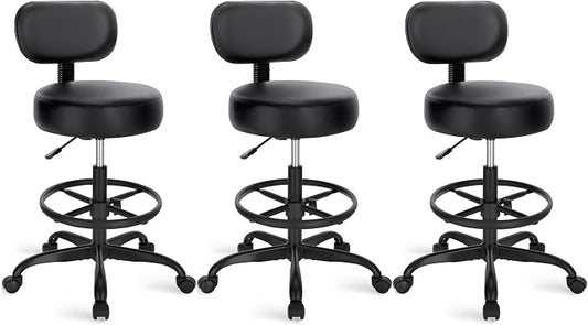 SUPERJARE Drafting Chair with Back, Set of 3, Swivel Barstools, Adjustable Height Rolling Stool with Footrest, Standing Desk Chair for Counter Height Desk, Shop, Home Kitchen, Clinic Studio, All Black
