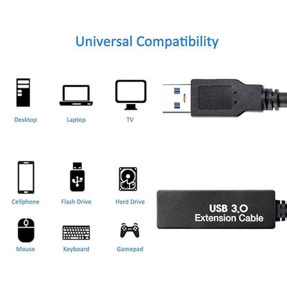 32Feet USB 3.0 Extension Cable,Type A-Male A-Female Extender Cord, With 2 Expansion Chipset Signal Boosters, Compatible With Oculus Quest 2 VR, Xbox, PS4,Webcam,Printer, Hard Drive,USB HUB Etc.