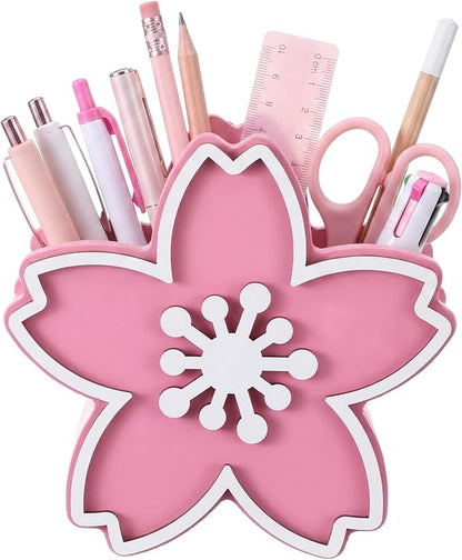 Tenceur Pink Cherry Blossom Holder for Desk Large Capacity Cherry Blossom Pencil Holder Coquette Supplies Desk Organizer Teacher Office Decor Makeup Brush Holders Back to School Gift for Girls Women