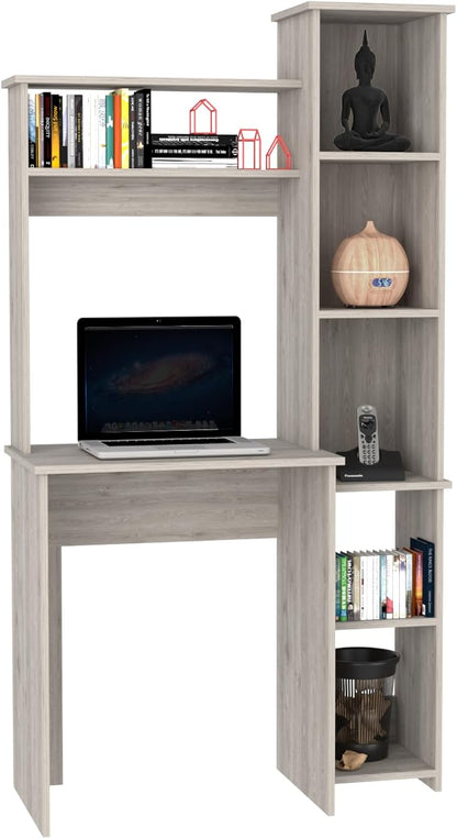 Tuhome Versalles Writing Desk with Two Superior Shelves, Five Side Open Storage Compartments, Space-Saving Modern Workstation Design for Studios and Offices, Ideal for Organization