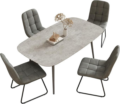 HIPIHOM 55.1'' Modern Dining Table Set for 4, Gray Wood Table with 4 Faux Leather Chairs, Kitchen & Dining Room Furniture Set, Space-Saving Table and Chairs for Apartment, Home, Small Spaces