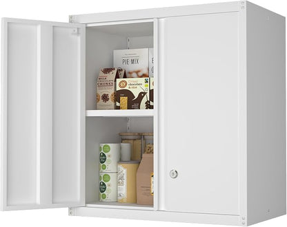 IRONFFICE Wall Cabinet,Metal Storage Cabinet with 2 Doors,Locking Wall Cabinets for Office,Home,White