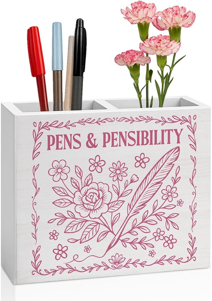 Pink Book Themed Decor Floral Writer Gifts Book Wooden Pencil Holder Desk Decor desk decor for book Lover Reader Writer Librarian Holder2828