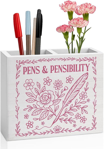 Pink Book Themed Decor Floral Writer Gifts Book Wooden Pencil Holder Desk Decor desk decor for book Lover Reader Writer Librarian Holder2828