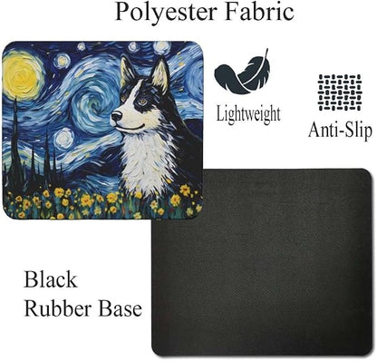 Starry Night Husky Dog Mouse Pad for Computer Laptop Home Office Gaming Working Desk Desktop Accessories Non-Slip Rubber Mouse Pad for Dog Lovers (Husky)