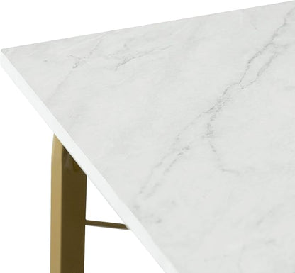 Versanora Teamson Home's Faux White Marble Top Compact Modern Desk with Brass-Finished Arched Legs and Sleek, Contemporary Silhouette