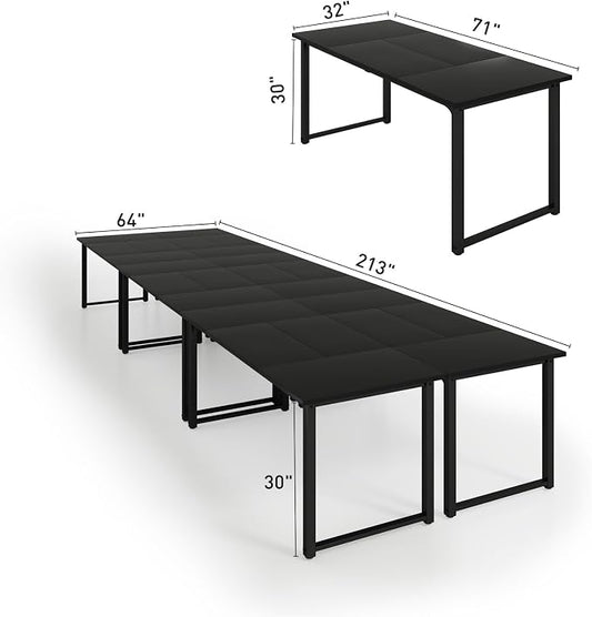 Bonzy Home 18FT Conference Table Set of 6, Modern Large Meeting Table Office Desks for 22 Person, Long Rectangle Table with Sturdy Metal Frame, 213" D x 64" W x 30" H, Black