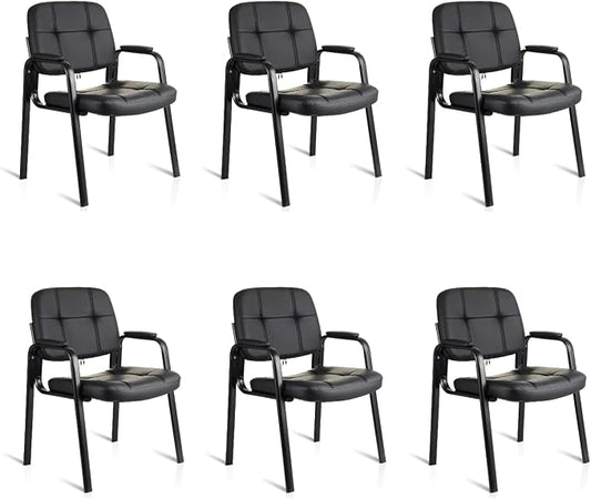 CLATINA Waiting Room Guest Chair with Bonded Leather Padded Arm Rest for Office Reception and Conference Desk Black 6 Pack