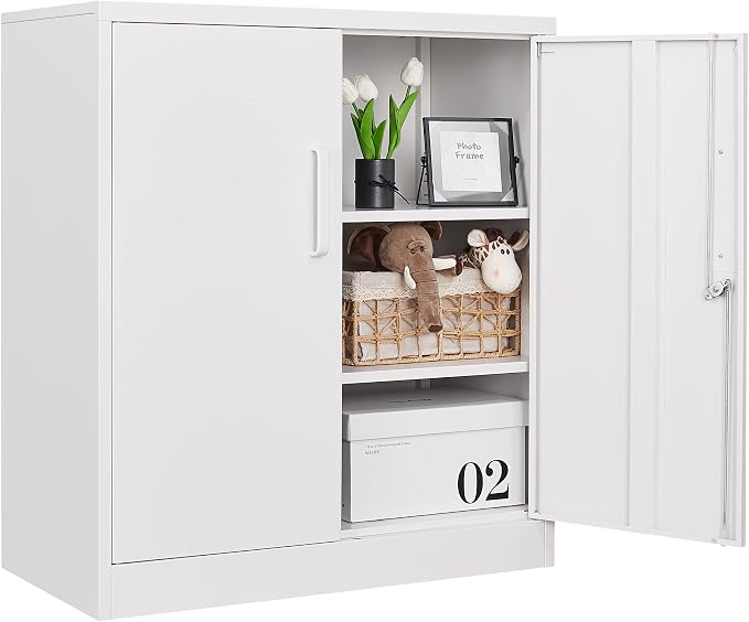Letaya Metal Storage Cabinets with Lock, Small Locker Organizer Steel Cabinets, Adjustable Layers Shelves 2 Doors for Home, Office, Warehouse,Garage,Industrial,Employee Lockers (White-36)