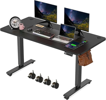 Electric Standing Desk 55 x 24 Inches Adjustable Height Sit Stand Up Desk for Home Office Computer Workstation Memory Preset with Wheels, Black