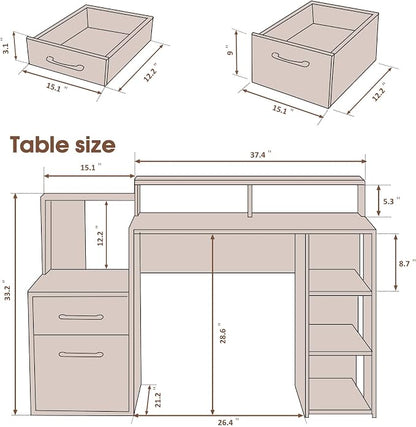 ivinta Computer Desk with Storage Shelves and Drawers, 52" Office Desk with Hutch and Storage Shelf, Modern Writing Desk Study Table for Small Spaces, Bedroom, Home Office 7116 (Oak White)