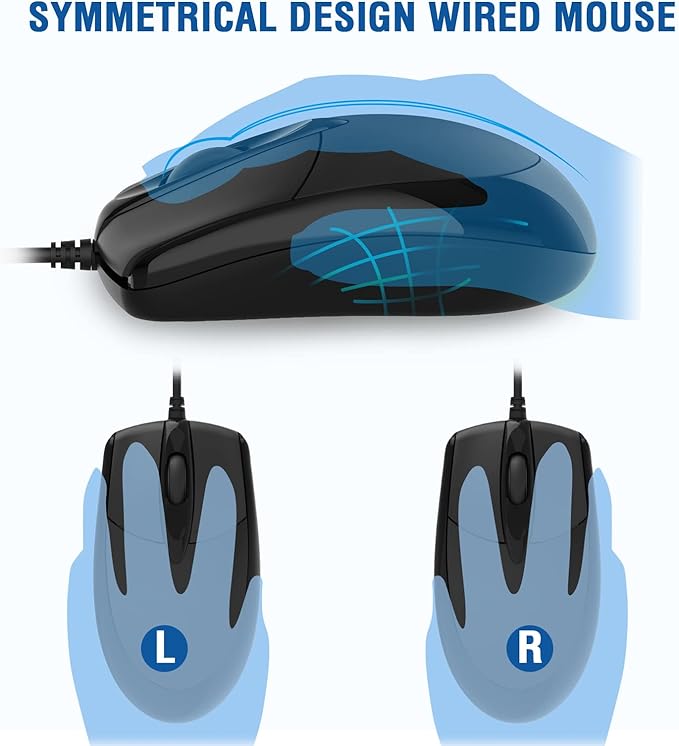 Wired Keyboard and Mouse Combo, EDJO Full-Sized Ergonomic Computer Keyboard with Palm Rest and Optical Wired Mouse for Windows, Mac OS Desktop/Laptop/PC (2 Pack)
