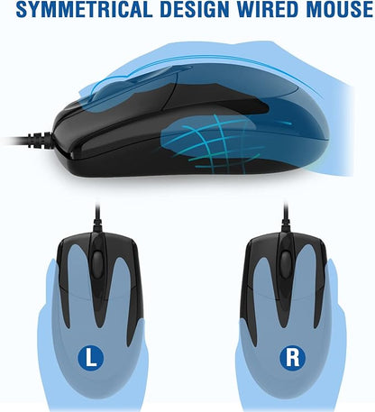 Wired Keyboard and Mouse Combo, EDJO Full-Sized Ergonomic Computer Keyboard with Palm Rest and Optical Wired Mouse for Windows, Mac OS Desktop/Laptop/PC