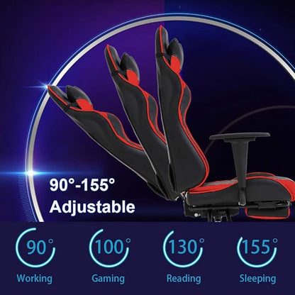 BestOffice | Ergonomic Gaming Chair | Red | Reclining Computer Chair with Lumbar Support, Headrest Pillow, Adjustable Footrests | 360 Swivel with Heavy Duty Wheels | for Home & Office
