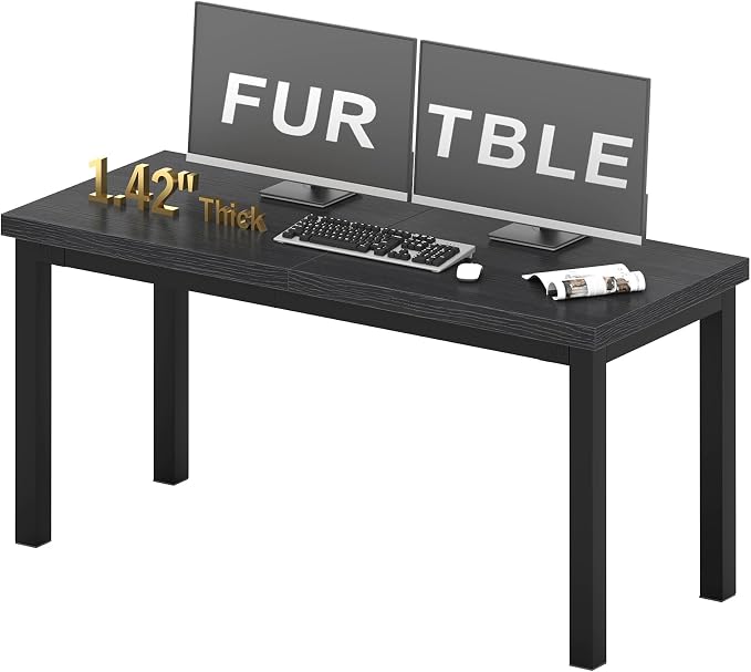 Modern Simple Table with Thick Tabletop, 47 Inch Small Computer Desk, Gaming Desk with Adjustable Feet, Study Writing Table for Home Office Work, Black