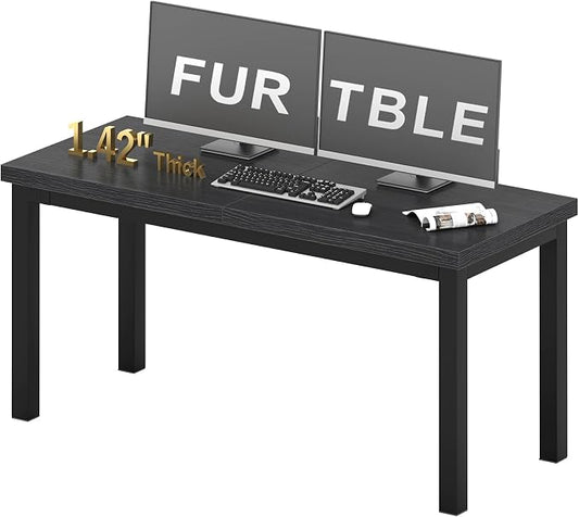 Modern Simple Table with Thick Tabletop, 47 Inch Small Computer Desk, Gaming Desk with Adjustable Feet, Study Writing Table for Home Office Work, Black