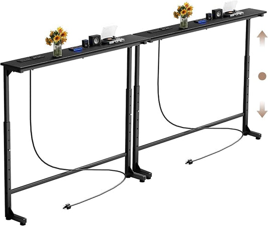 Keelian 78 inch Narrow Console Table with Outlet,Adjustable Height(25"-37") Behind Sofa Table,Couch Behind Table Skinny,Couch Shelf with Charging Station,Long Entryway Table for Living Room,Black