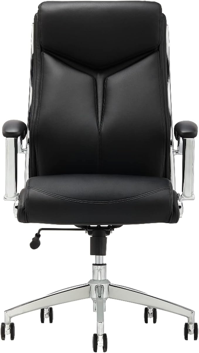 Realspace® - Chair - Modern Comfort Verismo Bonded Leather High-Back Executive Chair, Black/Chrome - 31" x 14" x 24.5"