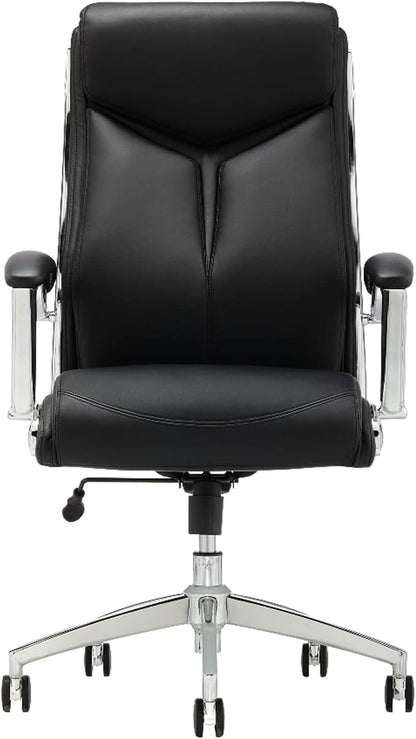 Realspace® - Chair - Modern Comfort Verismo Bonded Leather High-Back Executive Chair, Black/Chrome - 31" x 14" x 24.5"