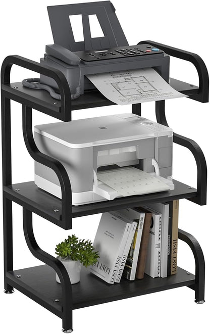 Printer Stand, 3-Tier Large Printer Stand with Durable Materials and Ample Storage Space, Printer Table for Home Office Organization, Black