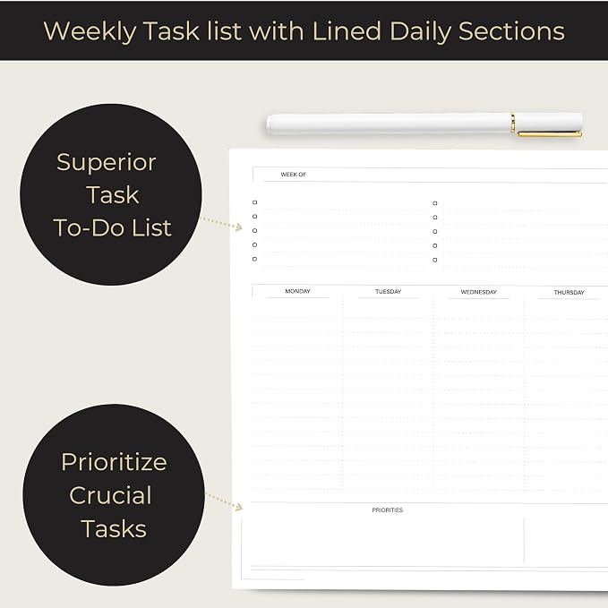 BLU MONACO Weekly Planner Notepad | Undated Planner Pad With 52 Tear-Off Sheets | Beautiful Weekly To Do List Notepad for Goals, Priorities and Task Tracking | 11” x 8.5” Desk Organizer Pad
