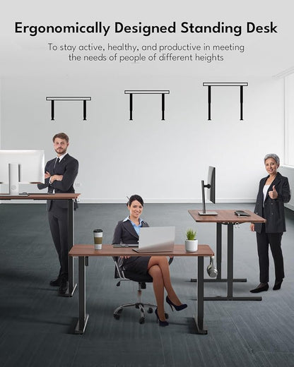 Standing Desk, Height Adjustable Electric Stand up Desk, 40 x 24 Inches Sit Stand Home Office Desk with Splice Board, Black Frame/Walnut Top