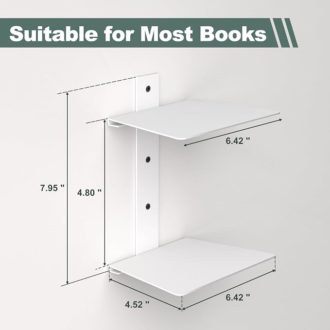 Mefirt Invisible Floating Bookshelves for Wall, 4 Tier Vertical Spine Book Tower, Heavy Duty Floating Book Shelves Metal Book Organizers for Home Office, 2 Pack(White)