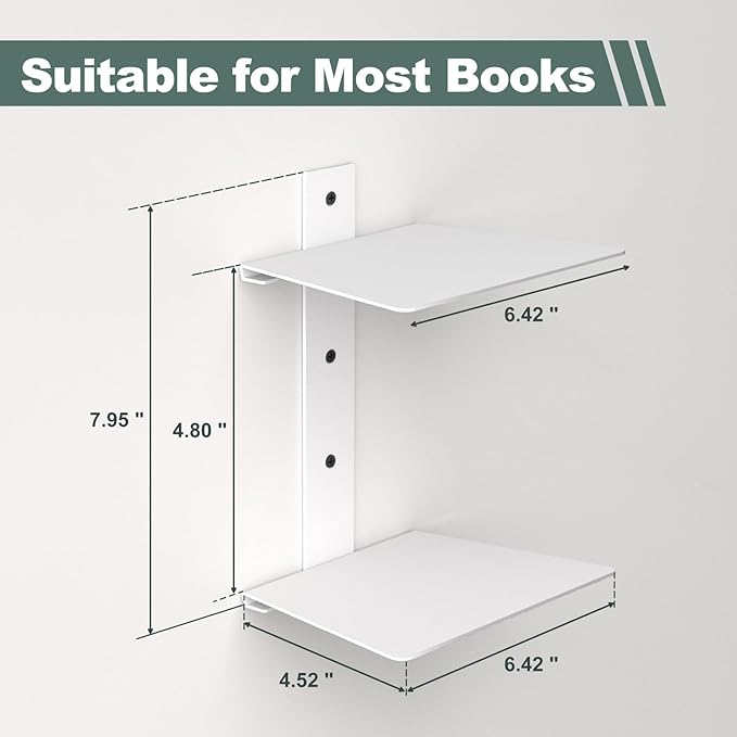 Mefirt Invisible Floating Bookshelves for Wall, 6 Tier Vertical Spine Book Tower, Heavy Duty Floating Book Shelves Metal Book Organizers for Home Office, 3 Pack(White)