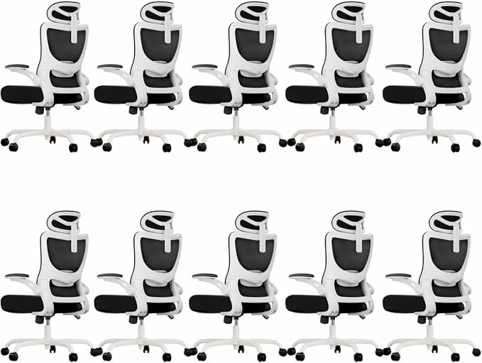 Marsail Ergonomic Office Chair with 3D Armrests, Pack of 10 | Office Desk Chair with High Back Mesh, Adjustable Lumbar Support, Rolling Work Swivel Task Chairs with Wheel, Headrest, home