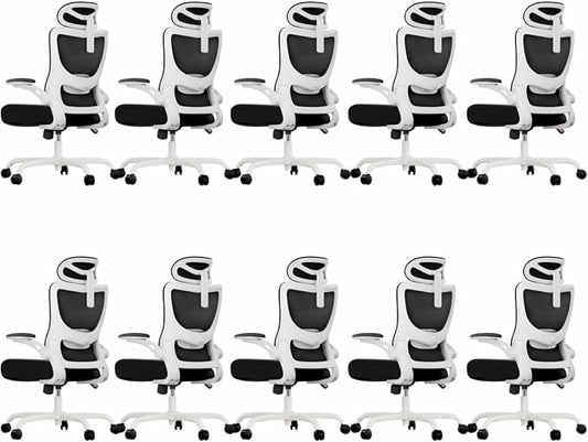Marsail Ergonomic Office Chair with 3D Armrests, Pack of 10 | Office Desk Chair with High Back Mesh, Adjustable Lumbar Support, Rolling Work Swivel Task Chairs with Wheel, Headrest, home
