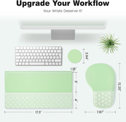 Ospelelf Ergonomic Mouse Pad and Keyboard Stand Wrist Rest Set, Memory Foam Comfort, Pain Relief for Typing, Office Desk Accessories, Green