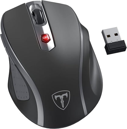HOTWEEMS Wireless Mouse, D-09 Computer Mouse USB Cordless Mice for Laptop, Ergo Grips, Lightspeed 5-Level 2400 DPI, 16 Months Battery, Portable for PC Mac Chromebook (Graphite Grey, 1 Pack)