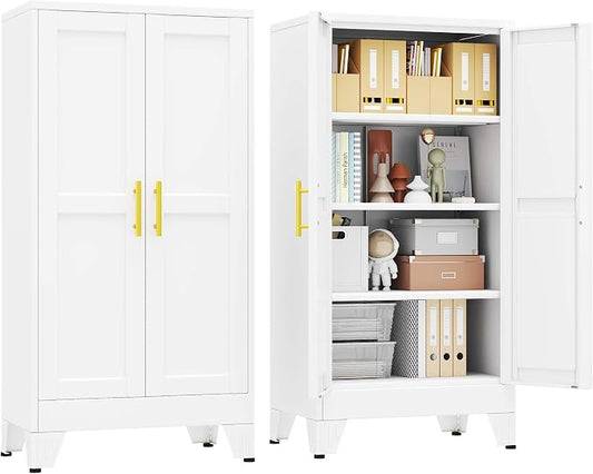 pozdeg 47.24" Tall Metal Storage Cabinet with 2 Doors & 3 Adjustable Shelves, Steel File Cabinet Multipurpose Organizer for Home Office Garage (White)