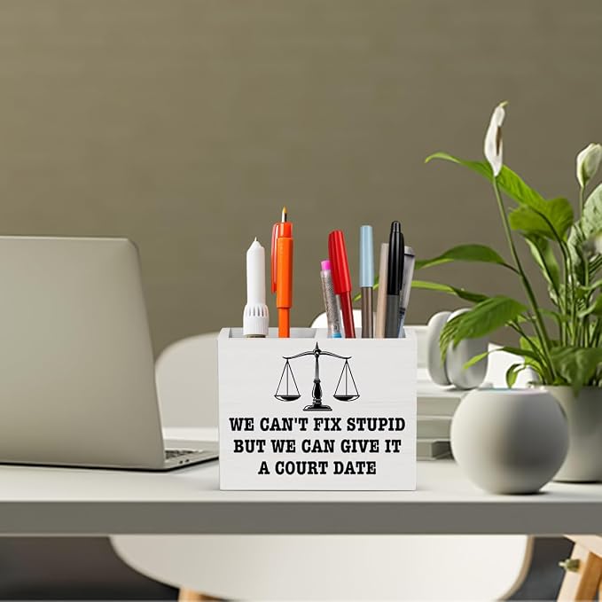 Lawyer Office Decor Lawyer Office Decoration Attorney Law Judge Gifts for Men Women Wooden Pencil Holder, Law School Students Graduation Gifts Desk Decor
