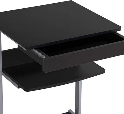 Topeakmart Mobile Computer Desk Office Desk Laptop Computer Table Study Writing Desk with Drawers and Printer Shelf on Wheels for Home Office