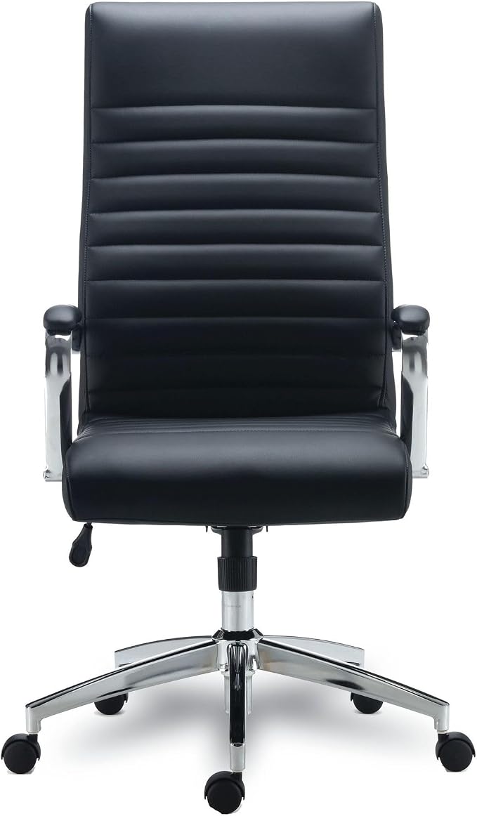 Alera ALERA EDDLESTON Leather Manager Chair, Supports UP to 275 LB, Black SEAT/Back, Chrome Base