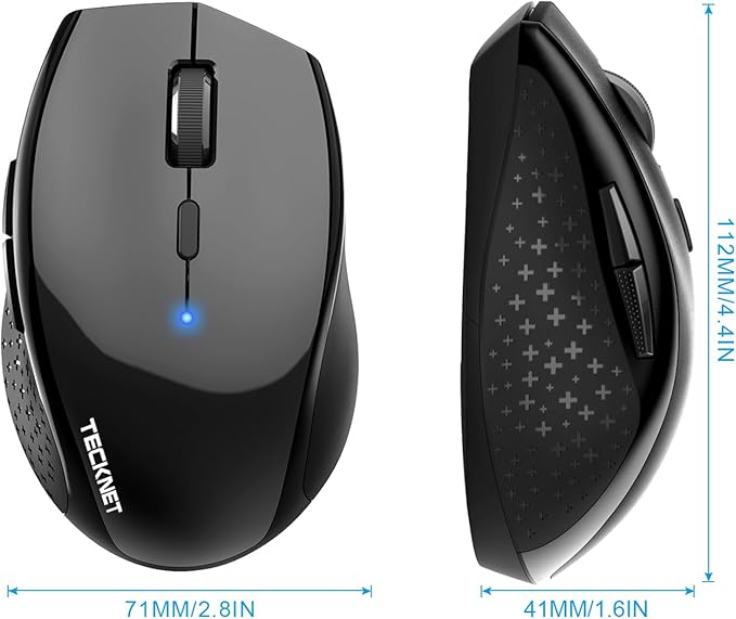 TECKNET 3-Device Bluetooth Mouse, Silent Wireless Mouse with 6-Level DPI up to 4800, 2-Year Battery, 6 Buttons for Wide Compatibility - Black