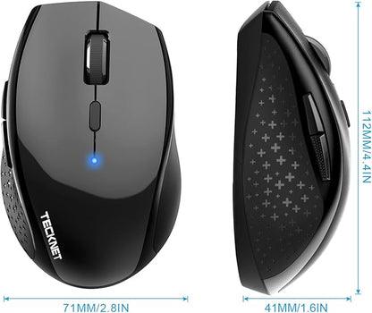 TECKNET 3-Device Bluetooth Mouse, Silent Wireless Mouse with 6-Level DPI up to 4800, 2-Year Battery, 6 Buttons for Wide Compatibility - Black