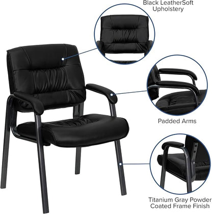 Flash Furniture Haeger Black LeatherSoft Executive Side Reception Chair with Titanium Gray Powder Coated Frame
