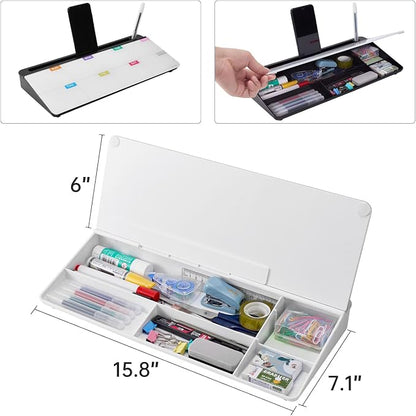 TSJ OFFICE Whiteboard Weekly Dry-Erase-Board - Desktop White Board Calendar Desk Organizers with Accessories Computer Keyboard Stand with Drawer, for Office, Home, School Supplies - White Calendar