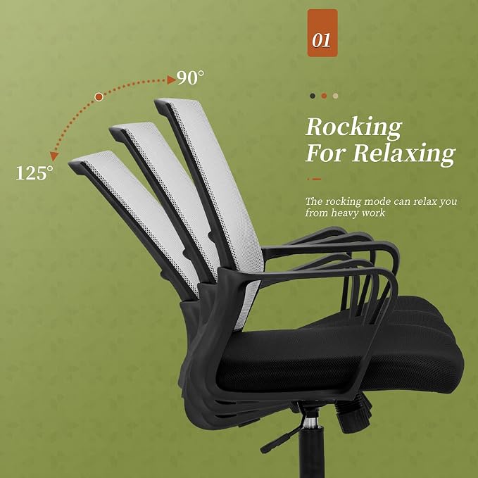 Office Chair Ergonomic Chair Mid Back Mesh Desk Chair Adjustable Height Swivel Mesh Chair Computer Chair with Armrest Lumbar Support (Grey)