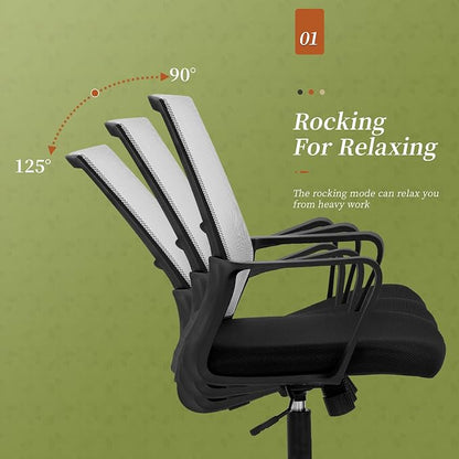 Office Chair Ergonomic Chair Mid Back Mesh Desk Chair Adjustable Height Swivel Mesh Chair Computer Chair with Armrest Lumbar Support (Grey)