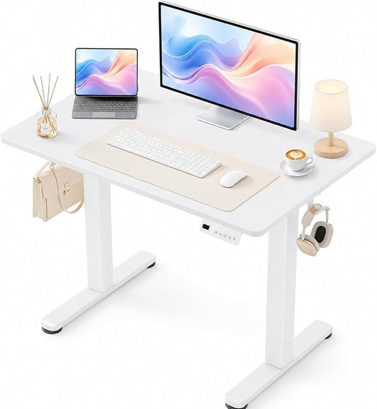 YDN Electric Standing Desk, 40 x 24 Inches Adjustable Height Stand up Desk with Cable Management, Home Office Desks with Splice Board & Frame, Warm White