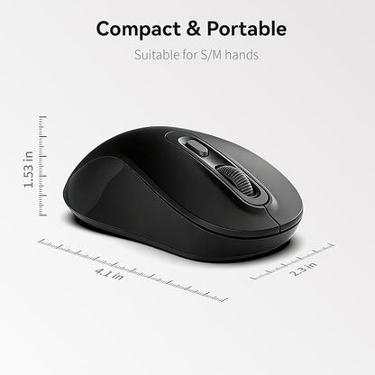 Wireless Mouse, 2026 New Model, Silent Click Ergonomic Design, Portable, 4 Buttons, Adjustable DPI (800/1200/1600), for Laptop/PC/Office (Black)
