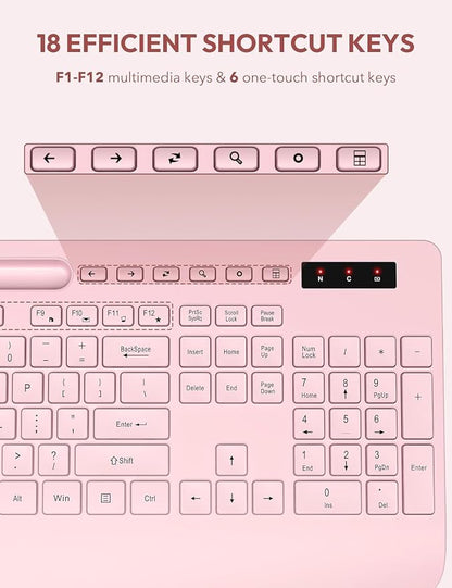 Wireless Keyboard and Mouse, Wrist Rest, Phone Holder, Batteries Included, 2.4G Lag-Free Ergonomic Keyboards Mouse Combo, KM23D Silent Keyboards Set for Computer, Laptop, PC, Windows, Pink -SABLUTE