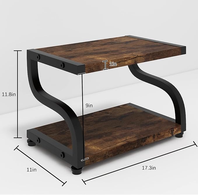 PUNCIA 2 Tier Wood Printer Stand with Storage Heavy Duty Desktop Shelf | Retro Modern Minimalist Style Fits Laser Printers Copiers Fax Machines, Organizer for Home Office Dorm Small Spaces