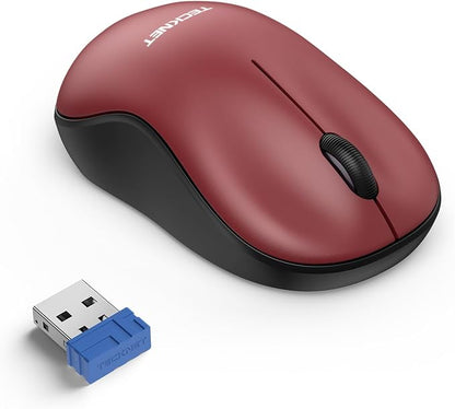 TECKNET Wireless Mouse for Laptop, 2.4G Silent Computer Mouse Quiet Click with 5 DPI Levels,Contoured Grip,Small Portable 30 Months Battery Cordless Mice for PC, Chromebook, Mac-Red
