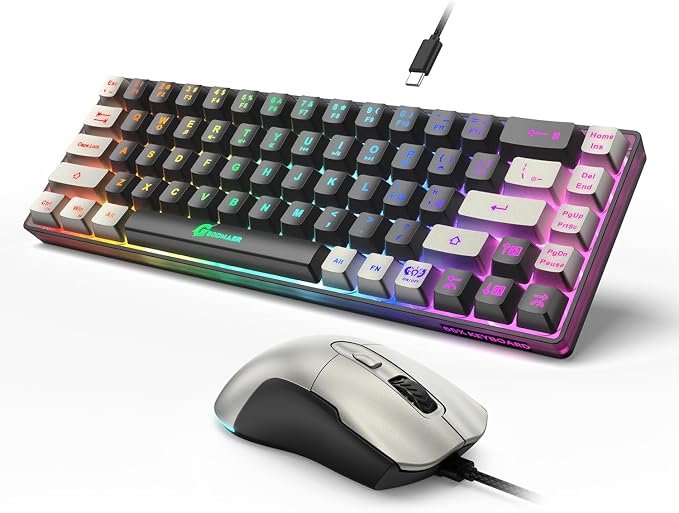GEODMAER 65% Gaming Keyboard and Mouse Combo, RGB Backlit Keyboard + 7200 DPI Gaming Mouse, Ultra-Compact Anti-Ghosting Wired Keyboard and Mouse for PC Laptop Gamer
