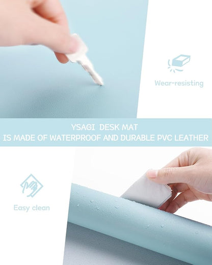YSAGi Non-Slip Leather Desk Pad L Size, Waterproof Laptop Computer Desk Keyboard Mat, Table Protector Blotter Mat, Large Mouse Pad for Office/Work/Home/Decor(Sky Blue, 35.4" x 17")