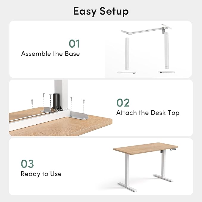 FEZIBO One-Piece Standing Desk, 48"x24" Seamless Tabletop Electric Height Adjustable for Home Office, Study Rooms & Multi-Device Workstations, Oak